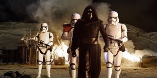 Kylo Ren with stromtroopers in The Force Awakens