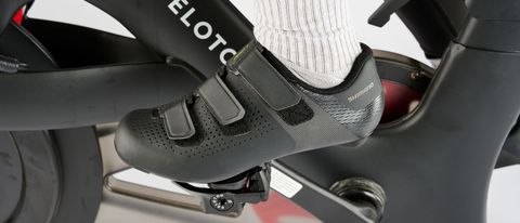 Shimano RC1 cycling shoe being used on Peloton bike