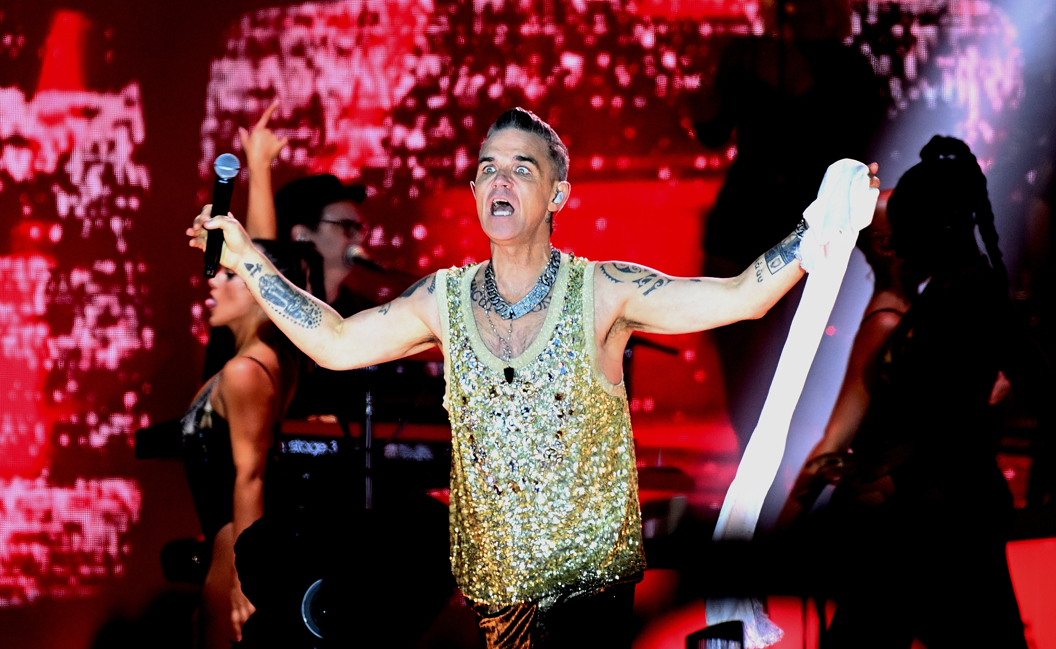 Robbie Williams performs on stage during Heritage Live 2023