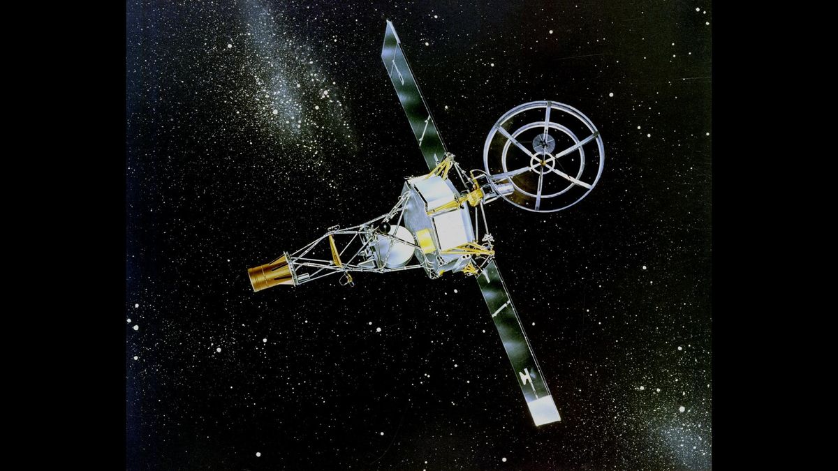 An artist&#039;s depiction of the Mariner 2 spacecraft.