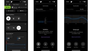 Screenshots taken from the MyDyson app when connected to Dyson OnTrac headphones