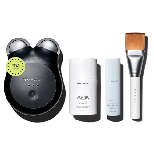 Nuface Mini+ Facial Sculpting Tool - Microcurrent Face Massager Device for Skin Tightening, Contouring, Depuffing &amp;amp; Toning Cheeks, Neck &amp;amp; Jawline + Lymphatic Drainage &amp;amp; Activator Gel, Midnight Black