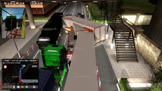 TruckersMP's Calais to Duisburg road, and the many trucks and crashes that occur.