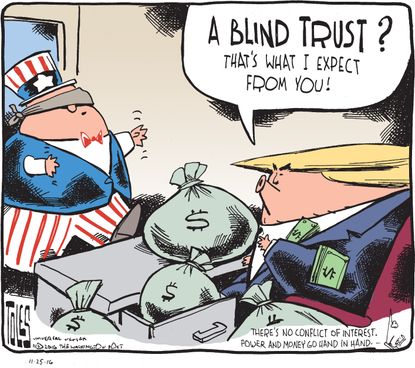 Political cartoon U.S. Donald Trump blind trust