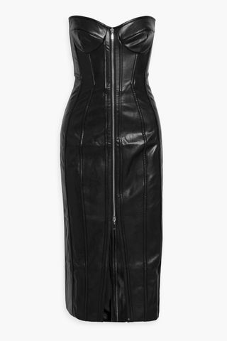 NICHOLAS Delphine Strapless Caux Leather Midi Dress