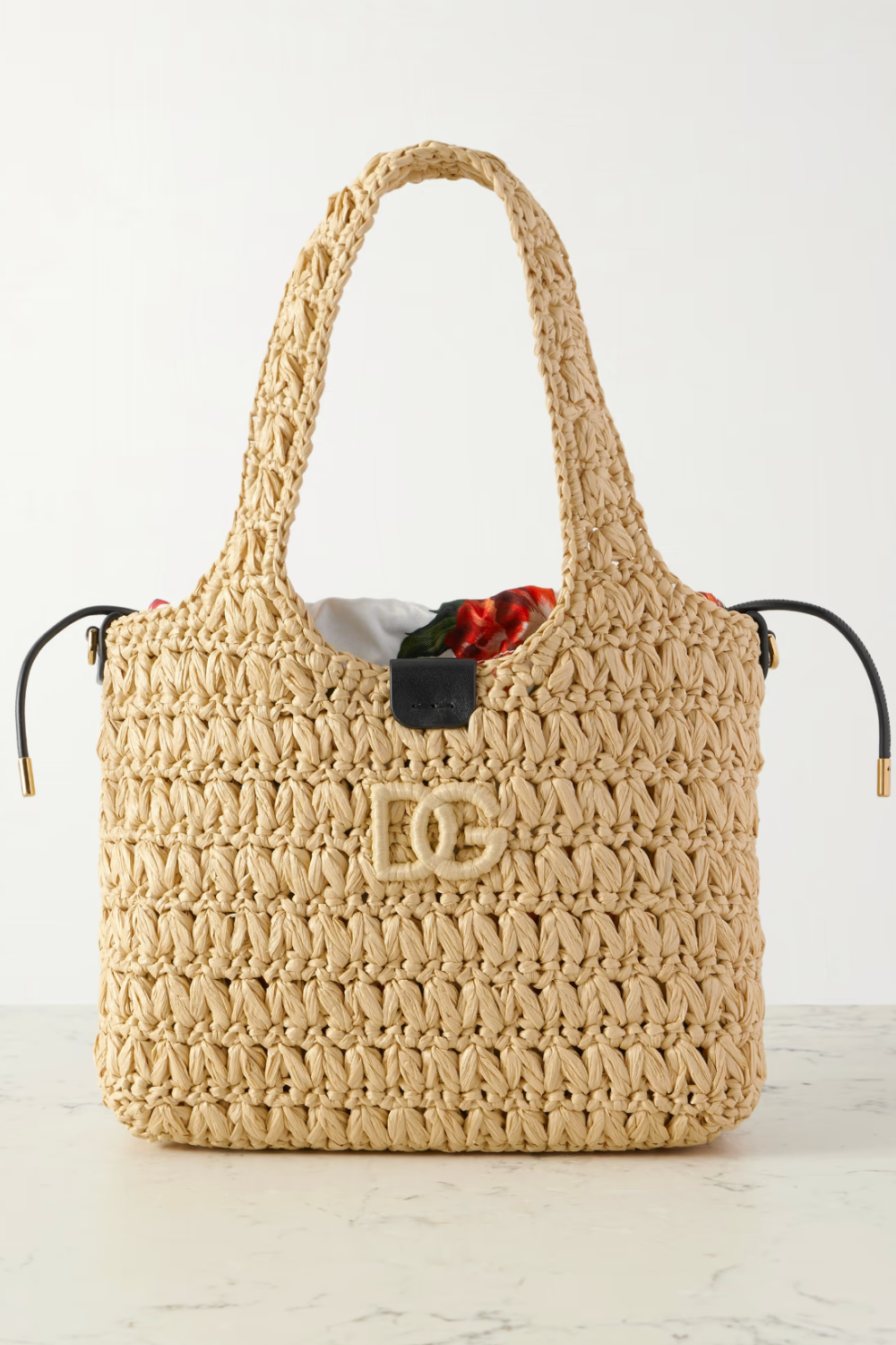 DOLCE & GABBANA, Leather-Trimmed Raffia Tote
