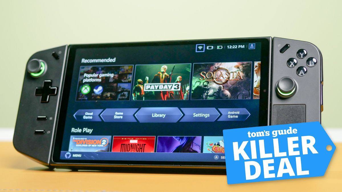 Lenovo Legion Go pictured with a Tom&#039;s Guide Killer Deal tag