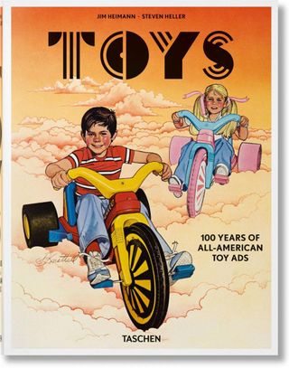 The cover from the new Taschen book from Toys. 100 Hundred Years of All-American toy advertising which shows two children on bicycles