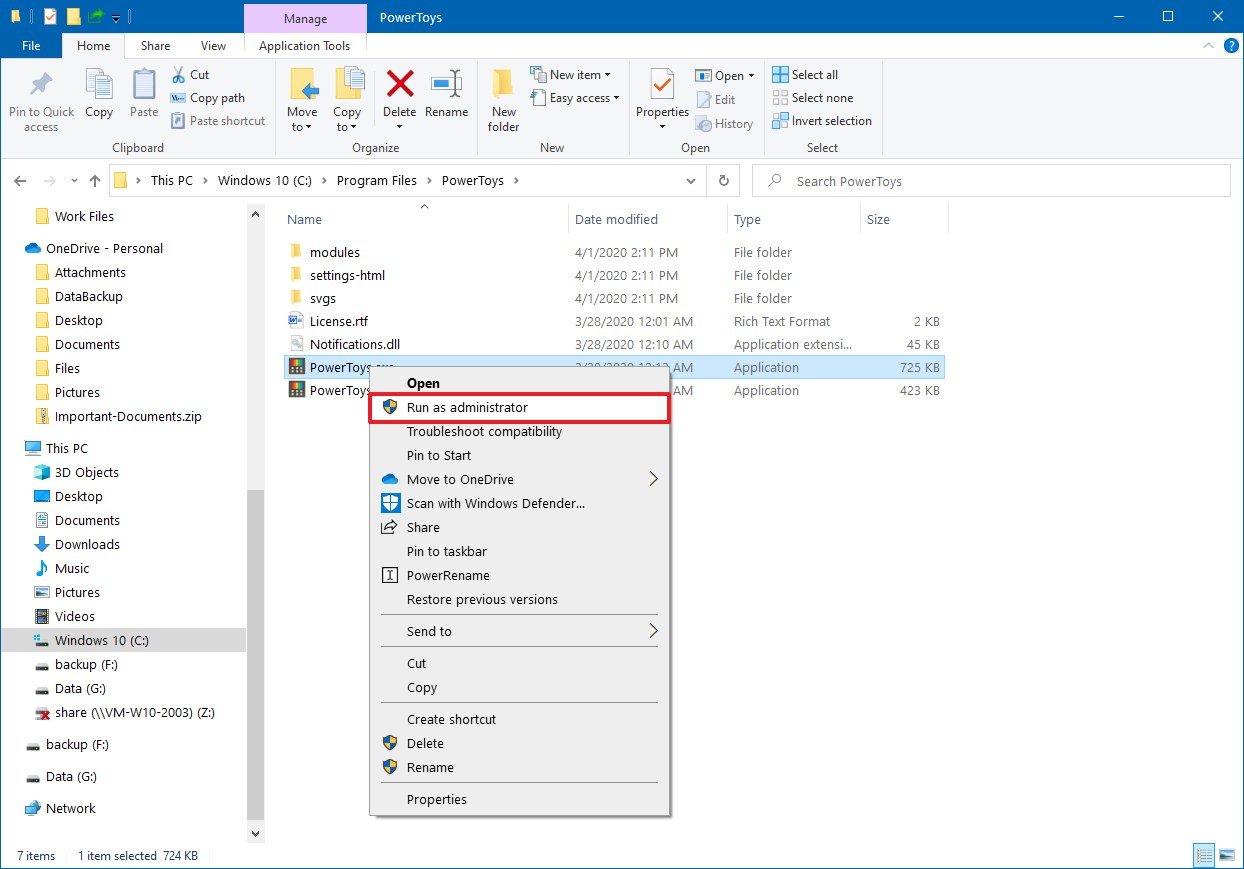 File Explorer context menu options