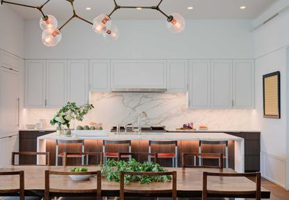 a modern kitchen with led lighting