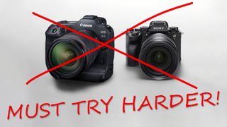 Canon EOS R3 next to a Sony A1 camera