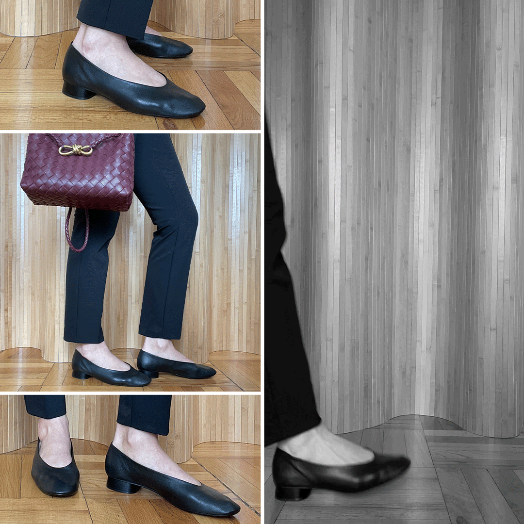 collage of detail shots of Zara Mini-Heeled Leather Flats