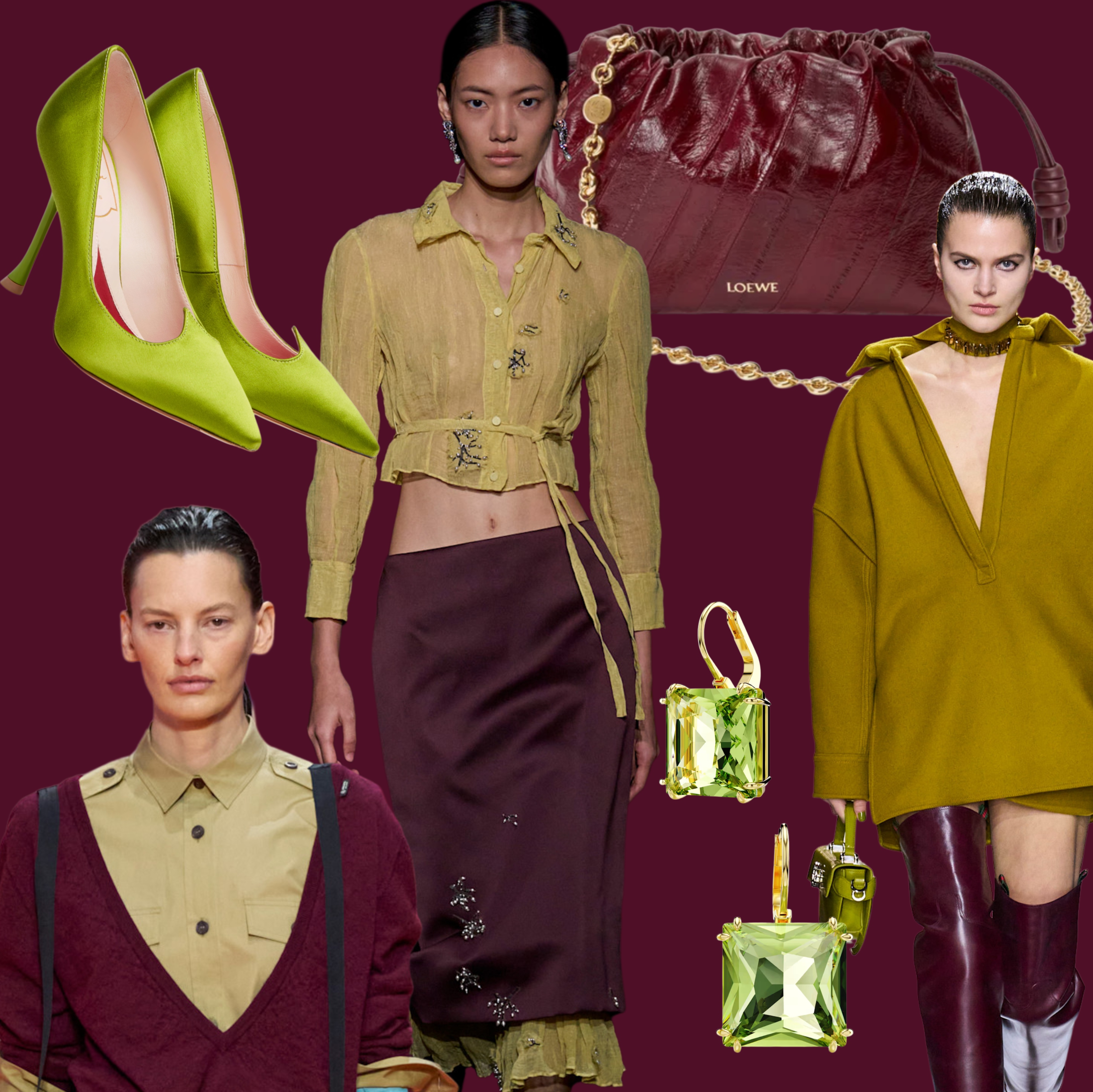 collage of burgundy and chartreuse 