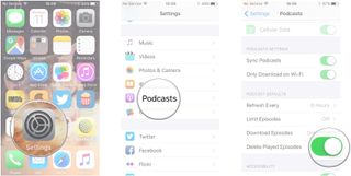 Launch the Settings app, tap Podcasts, tap the switch next to Delete Played Episodes to turn it off