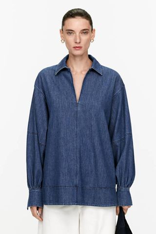 Arket Puff-Sleeve Denim Blouse