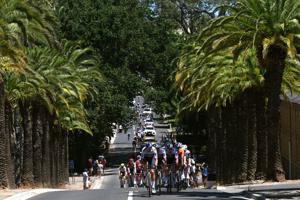 TANUNDA AUSTRALIA JANUARY 22 Filip Maciejuk of Poland and Team Red Bull BORA hansgrohe leads the peloton during the 25th Santos Tour Down Under 2025 Stage 2 a 1288km stage from Tanunda to Tanunda 342m UCIWT on January 22 2025 in Tanunda Australia Photo by Dario BelingheriGetty Images