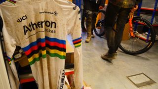 Atheron Bikes world champs jersey splattered with mud