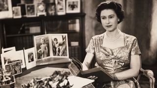 Queen Elizabeth II making her 1957 Christmas broadcast to the nation from Sandringham