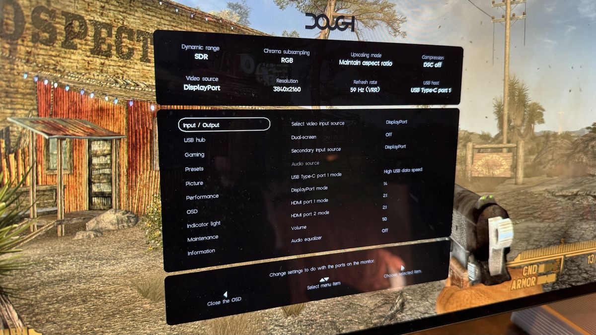 The OSD for the Dough Spectrum Black 27-inch OLED monitor