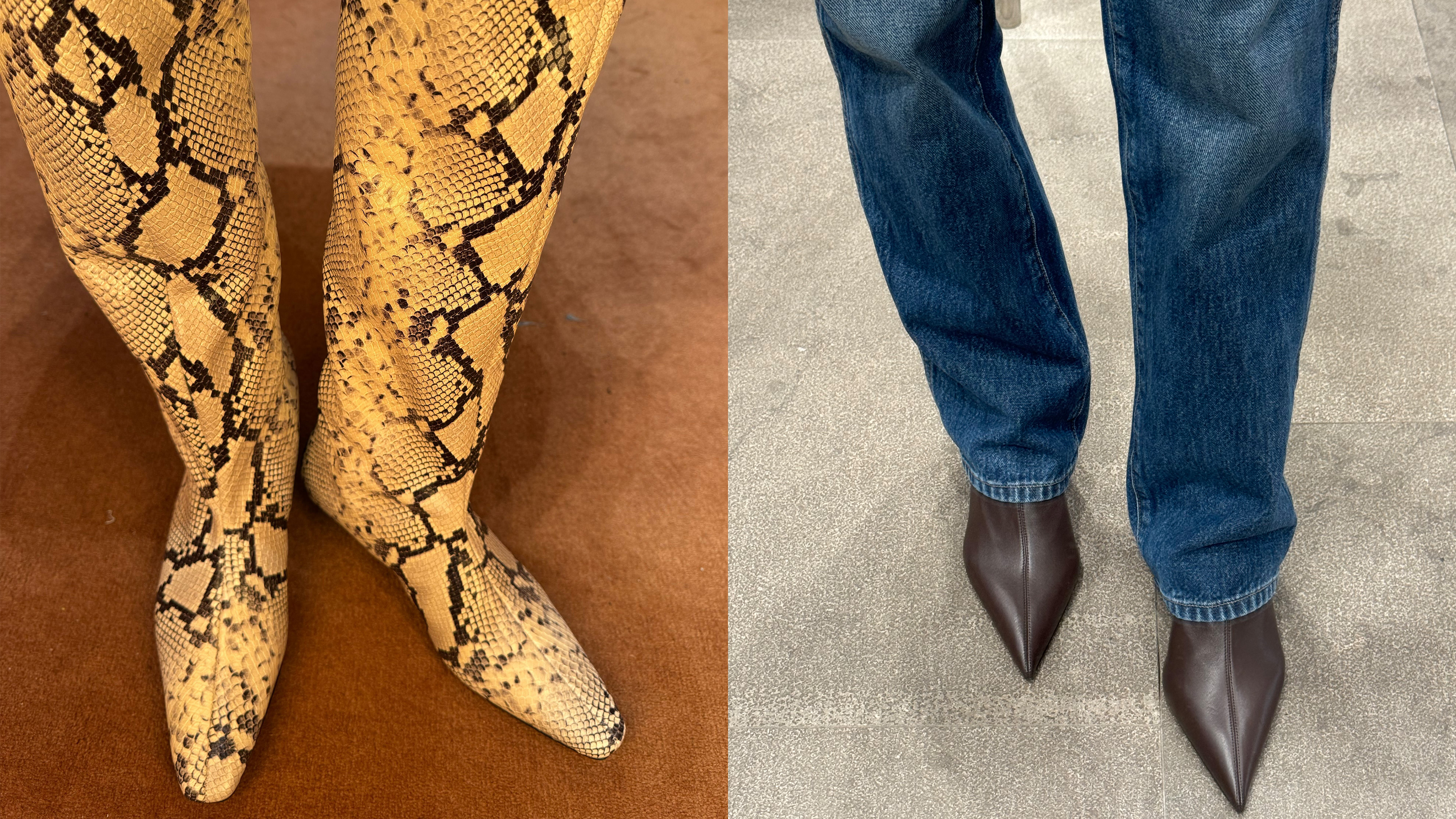 Nikki wears boots from staud and toteme.