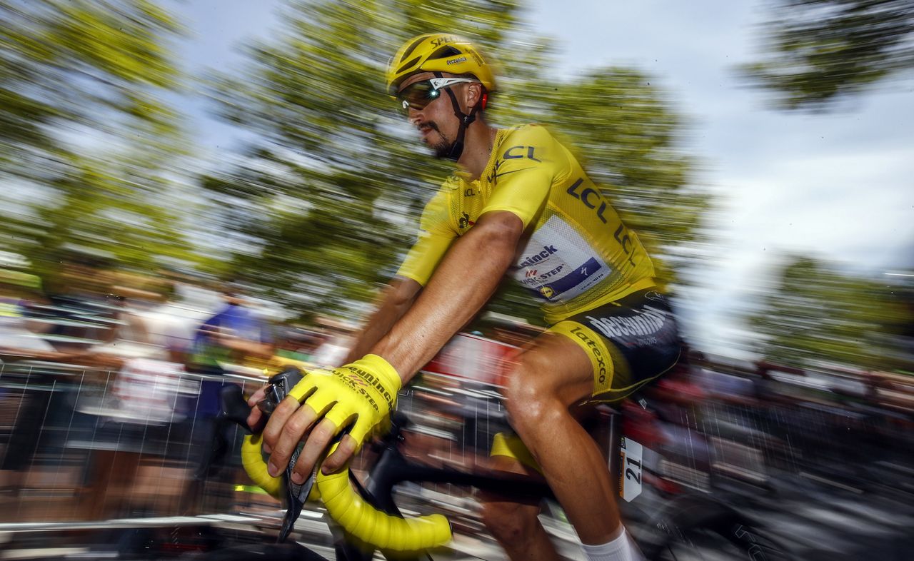Race leader Julian Alaphilippe (Deceuninck-QuickStep) at the start of stage 11