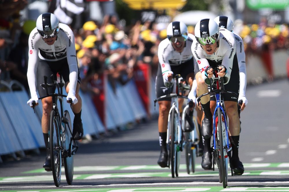 Team Sky riders finish the Tour de France TTT
