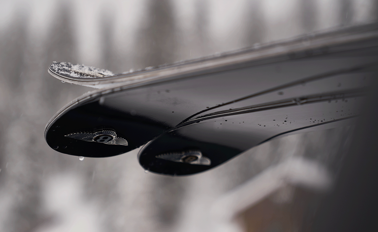 Accents of aluminium on the ski’s tips and on its iconic Winged B logos