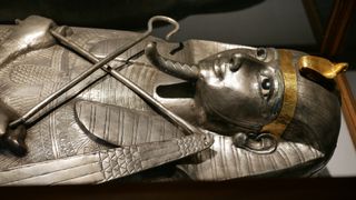 Solid silver sarcophagus of the ancient Egyptian Late period Pharaoh Psusennes I.