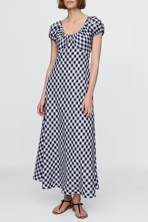 Gap, × DÔen 100% Linen Gingham Midi Dress