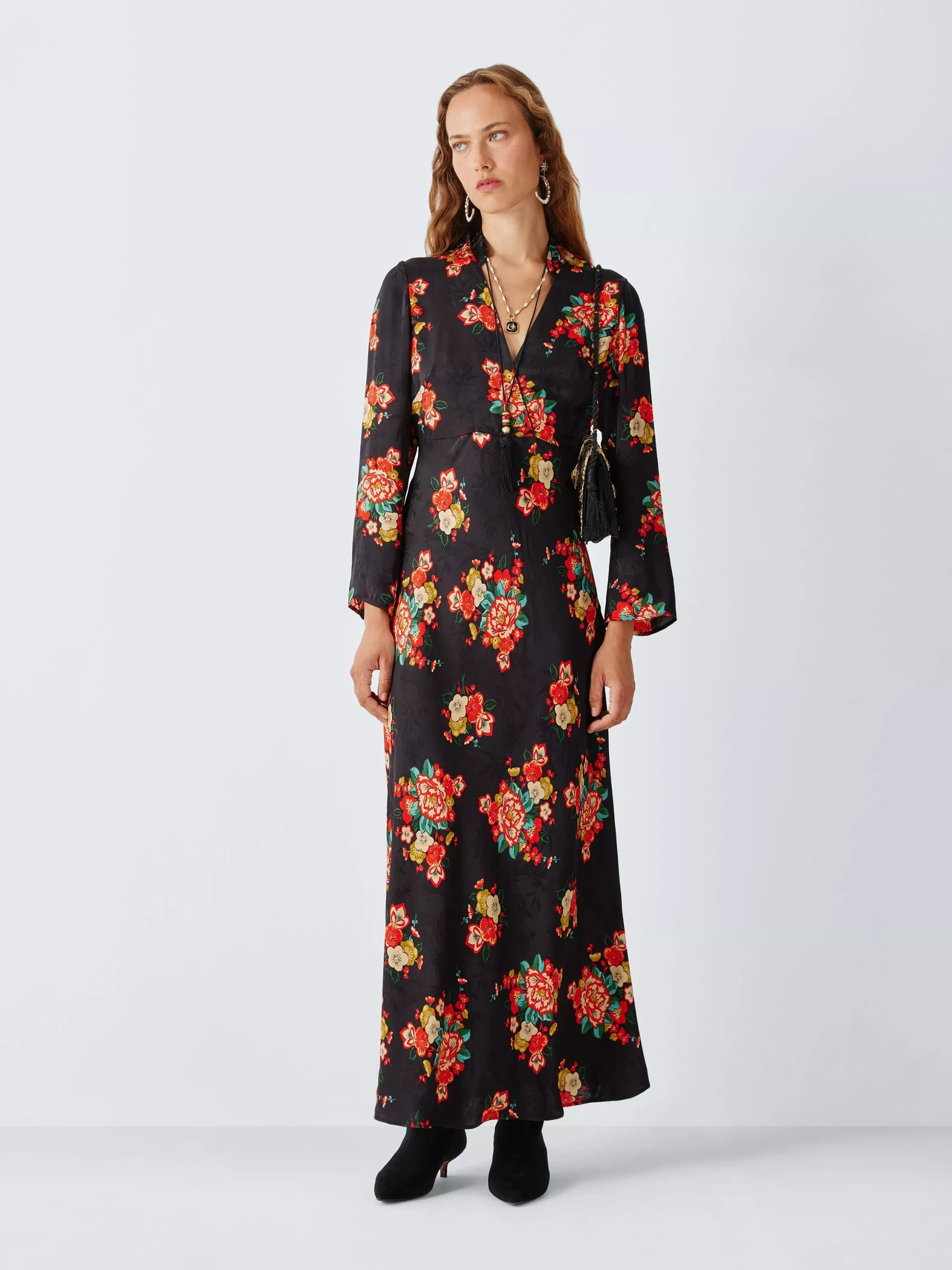 John Lewis X Rixo Dona Floral Print Maxi Dress, Black/multi
