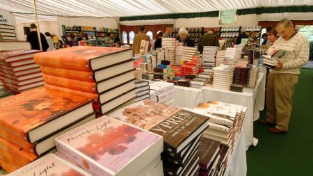 A book tent at Cheltenham Literature Festival 