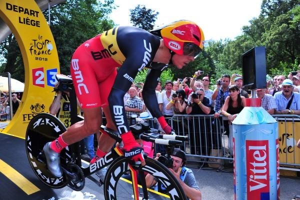 Philippe Gilbert (BMC) begins his test against the clock at the Tour de France