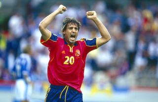 Ismael Urzaiz celebrates Spain's last-gasp win over Yugoslavia at Euro 2000.