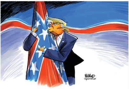 Political Cartoon U.S. Trump hug confederate flag