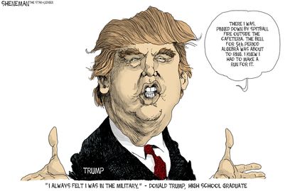 Political cartoon U.S. Donald Trump Military