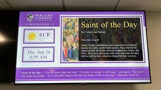 Digital signage at Our Lady of Grace Catholic School, a PreK-8 school serving students in the Edina, Minnesota.