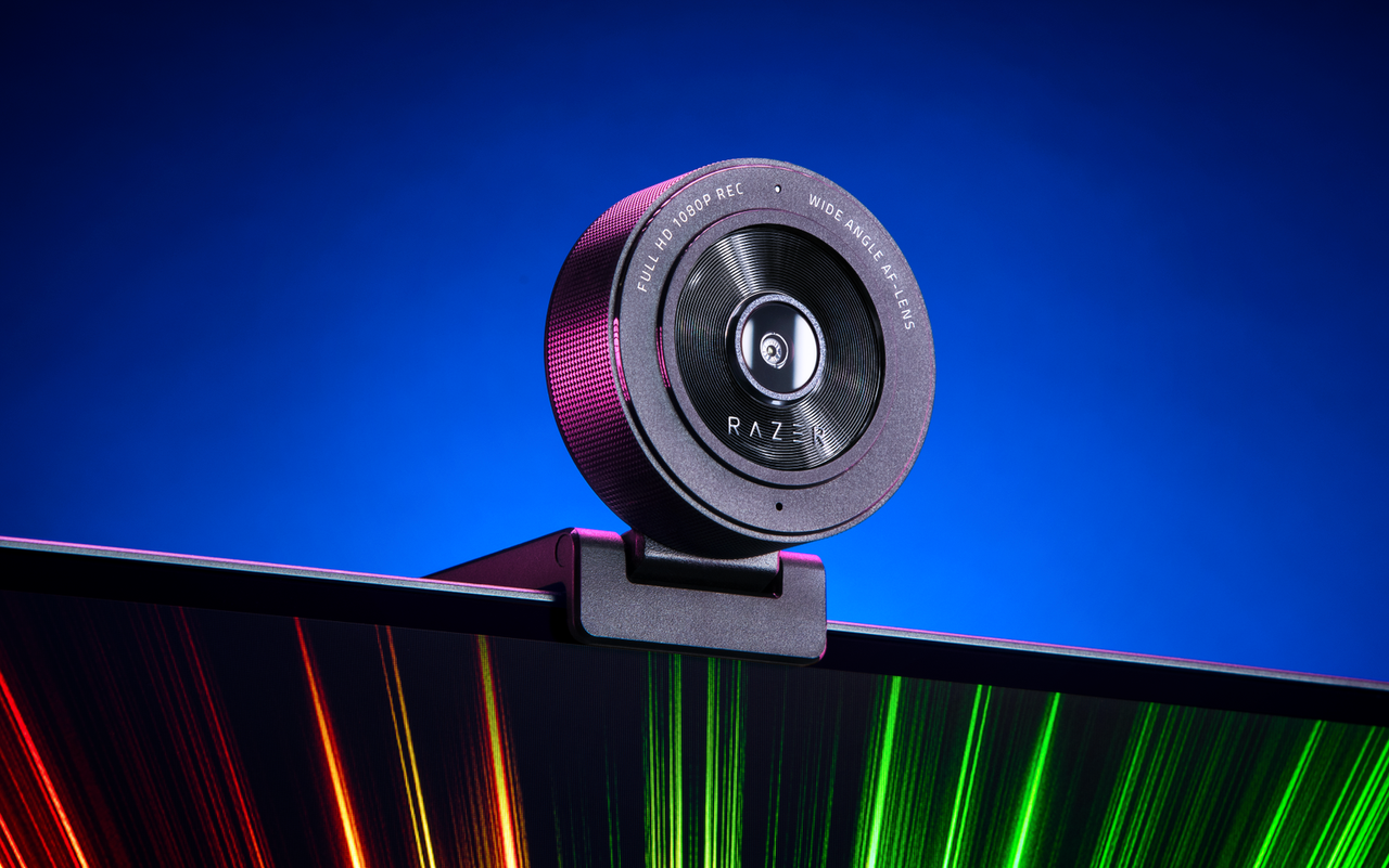 Razer Kiyo X Webcam mounted on top of a monitor.