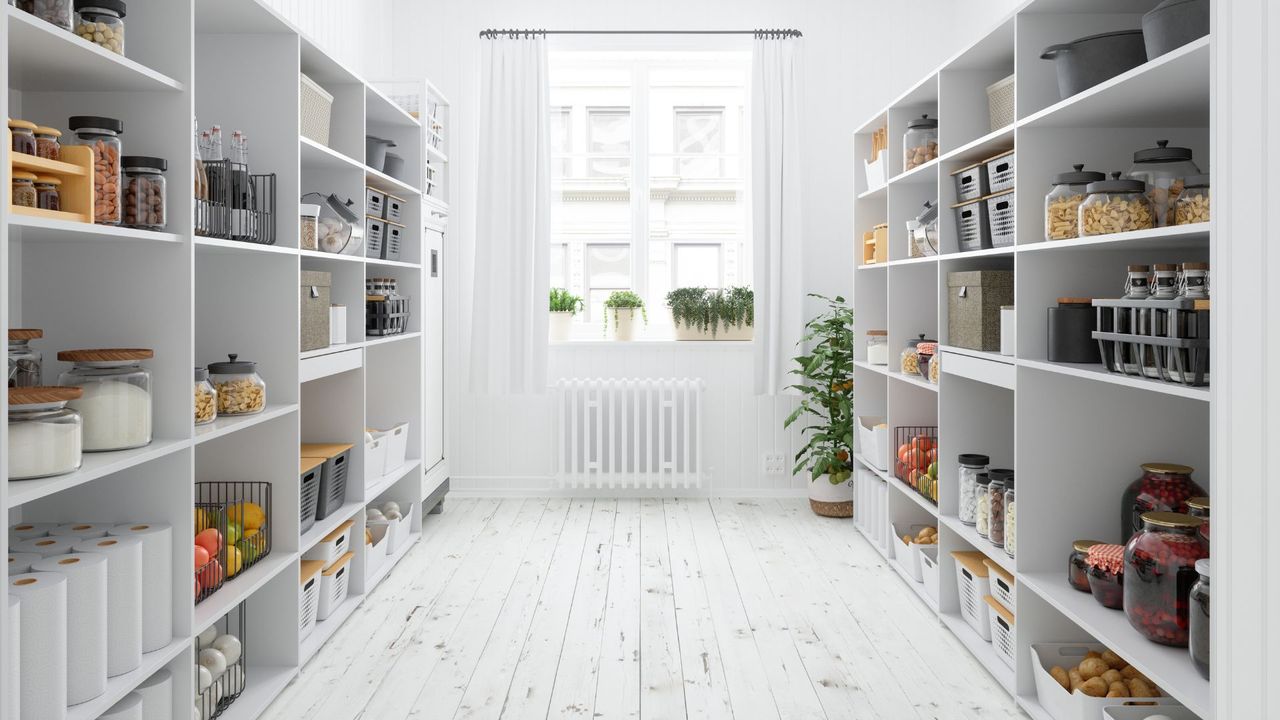  An organized Pantry with various shelving 