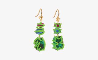 Sapphire, ruby, emerald and lacquer earrings set in 18-ct yellow gold