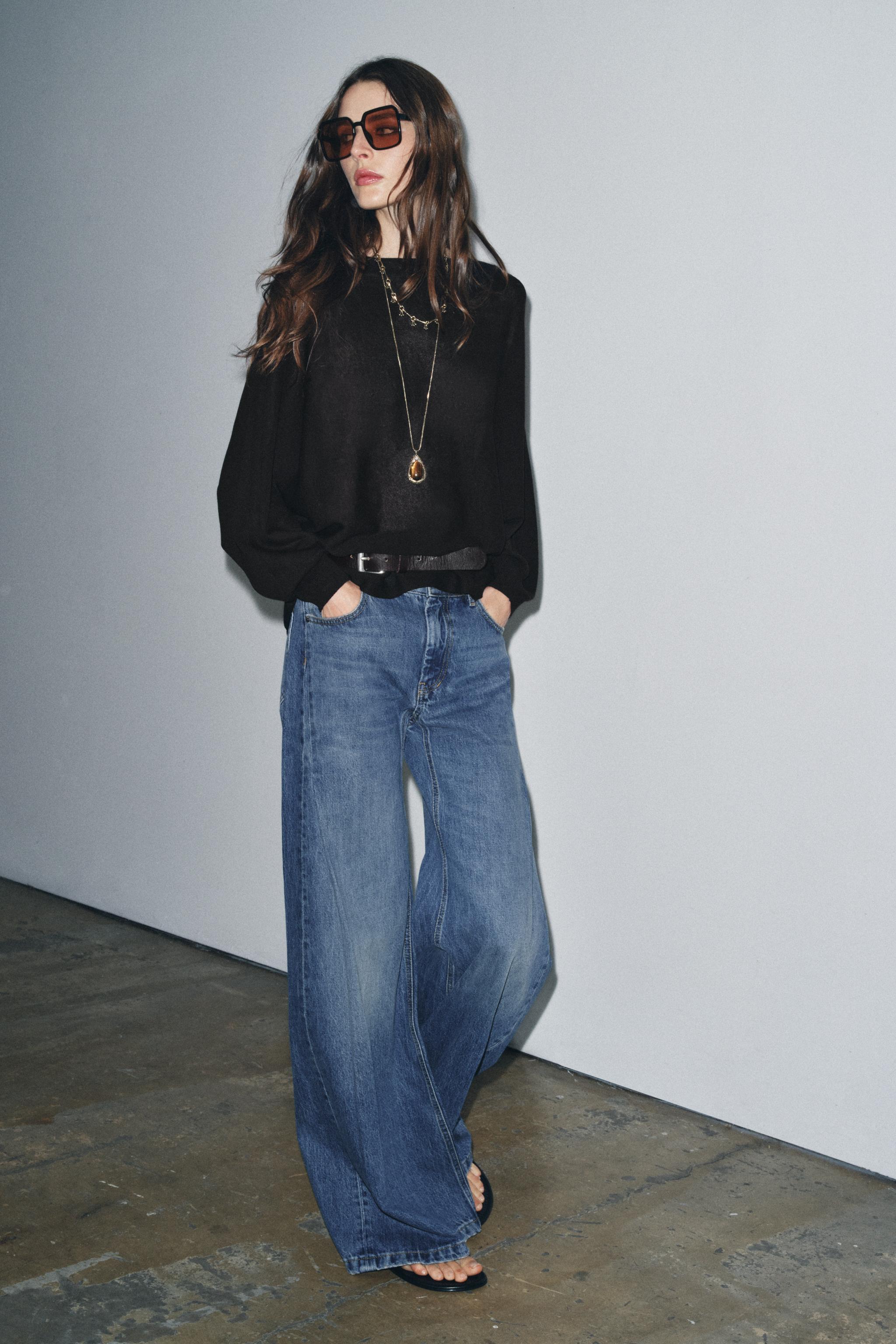 Zw Collection Flare Low Waist Pleated Jeans