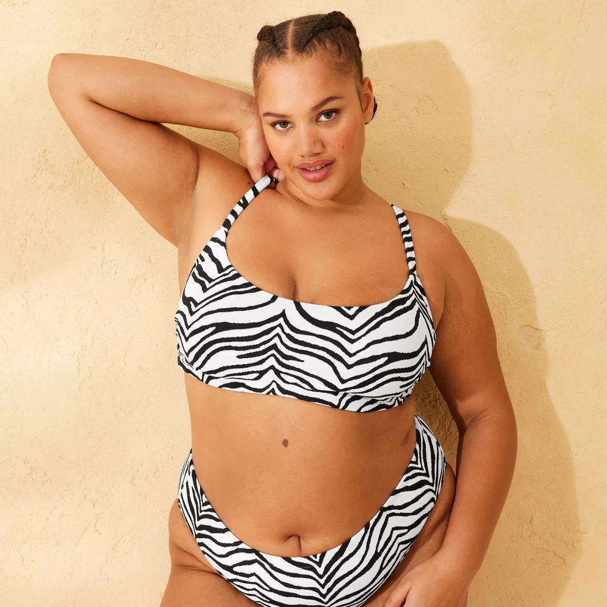 Textured Bralette Bikini Top Black/White Zebra Print, 