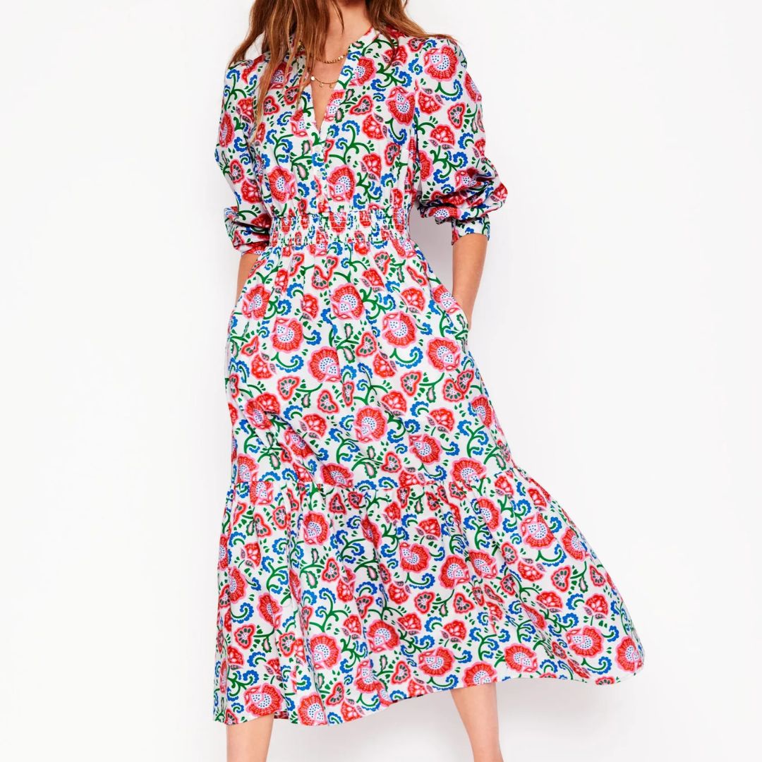 Boden Tiered Cotton Midi Dress
