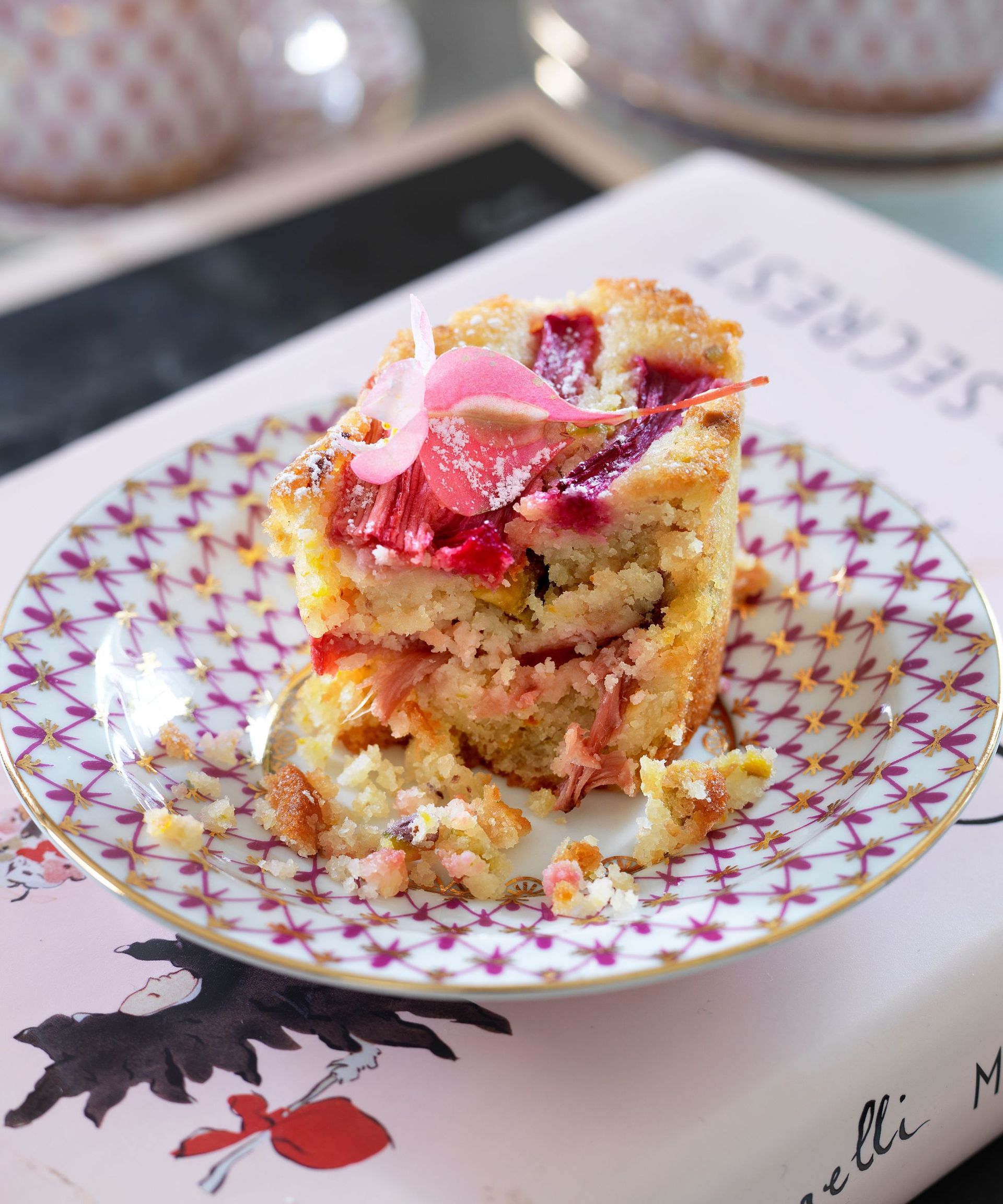 Rhubarb friands on a plate