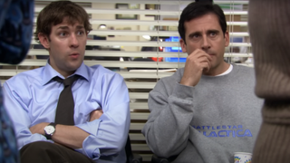 John Krasinski and Steve Carell as Jim and Michael on The Office