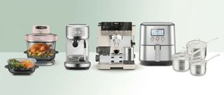 Kitchen appliances on gradient background