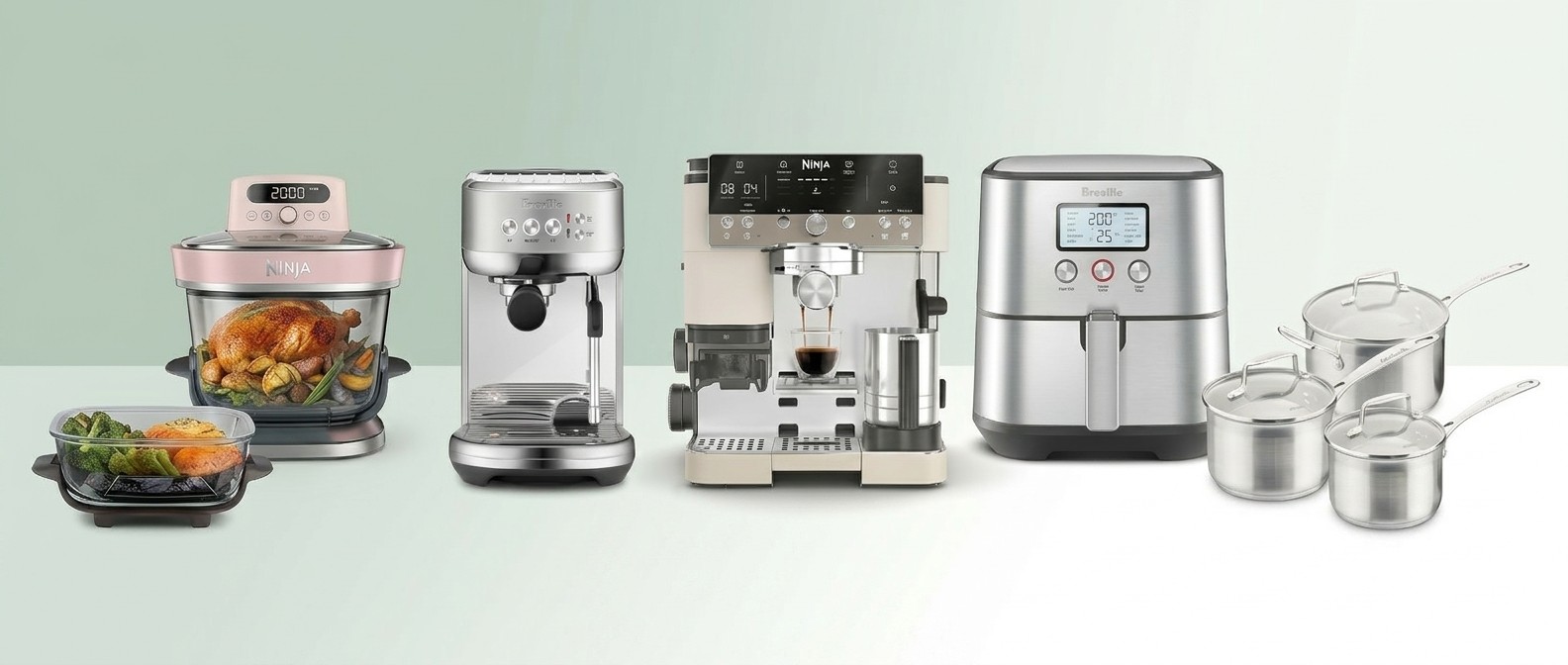 Kitchen appliances on gradient background
