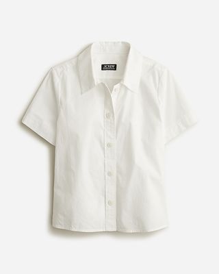 Short Sleeve Button-Down Shirt in Cotton Poplin