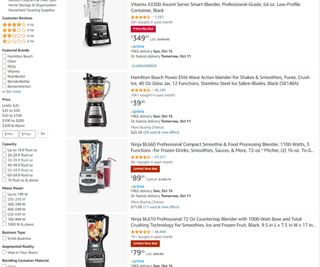 A screenshot of a search term for blenders on Amazon