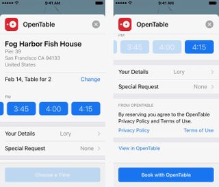 pick a time, tap Book with OpenTable