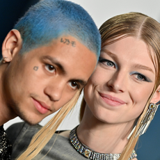 Dominic Fike and Hunter Schafer attend the 2022 Vanity Fair Oscar Party hosted by Radhika Jones at Wallis Annenberg Center for the Performing Arts on March 27, 2022 in Beverly Hills, California.